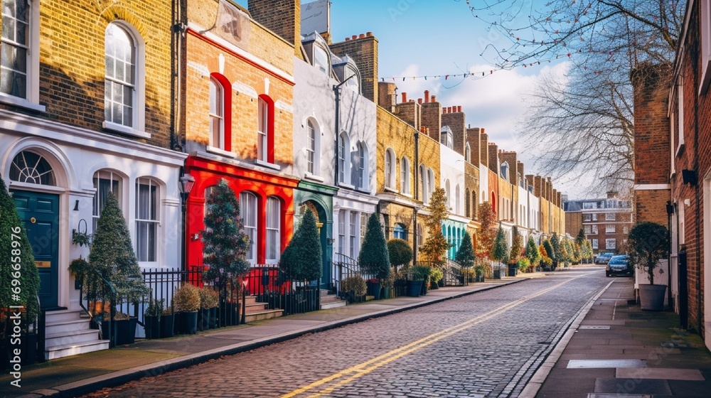 Obraz premium Small square with colorful residential houses during winter.