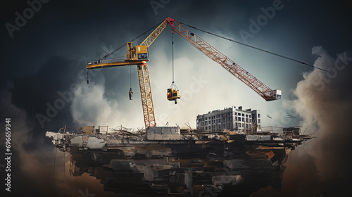 Towering Cranes Dance in the Sky, Development and Building Skycreaper photo