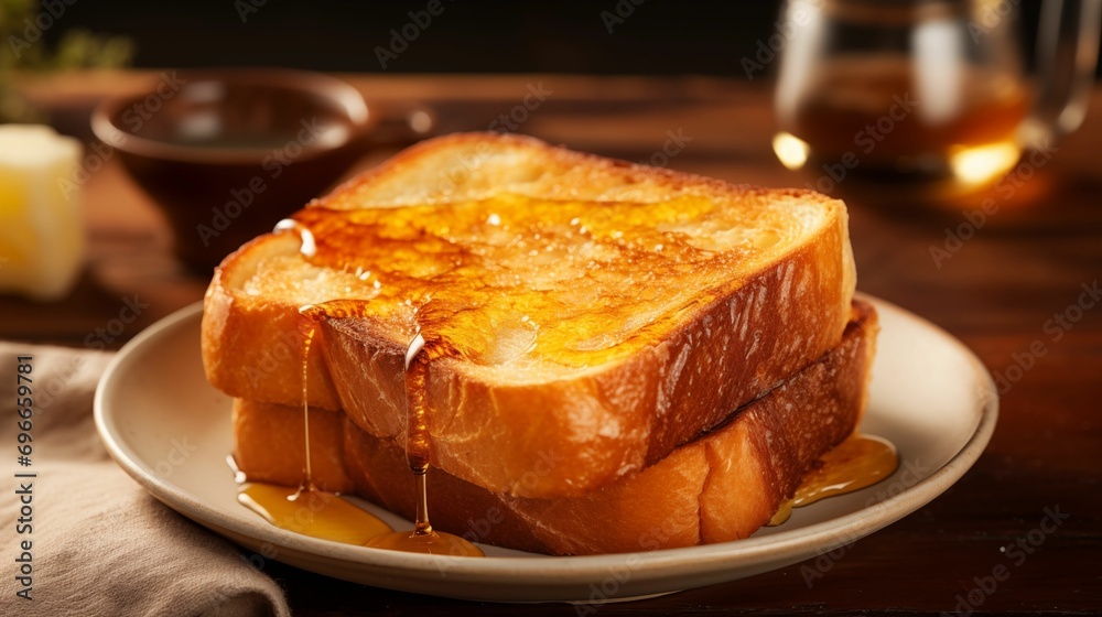 Image of a plate with delicious breakfast butter toast. Image of a plate with delicious breakfast butter toast.