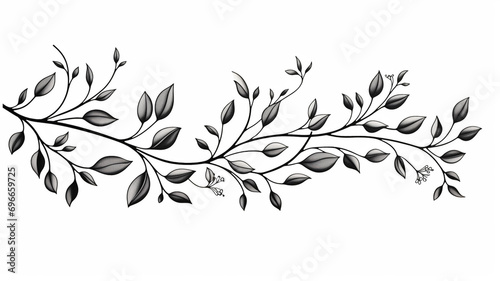 Botanical branch and leaves abstract floral black outline drawing