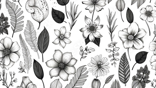 botanical floral line element for wedding card design nature