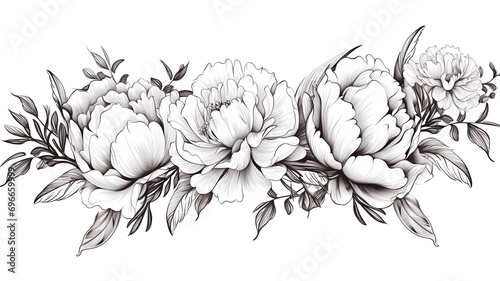 Elegant frame of flowers black and white. Beautiful illustration ornament photo