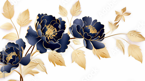 minimal background in navy blue peony flowers decoration