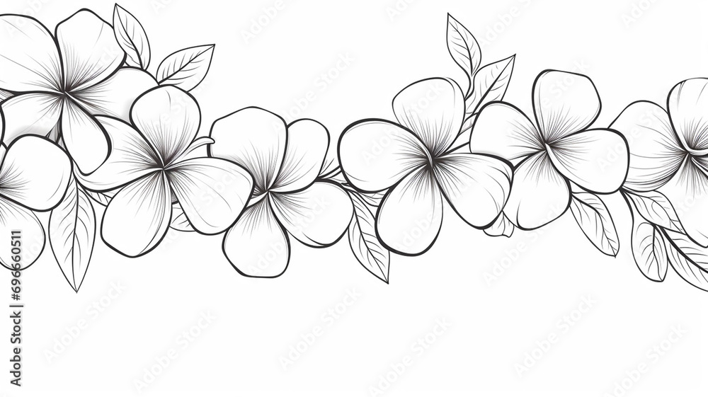 Plumeria flowers in continuous line art drawing style decoration - obrazy, fototapety, plakaty 