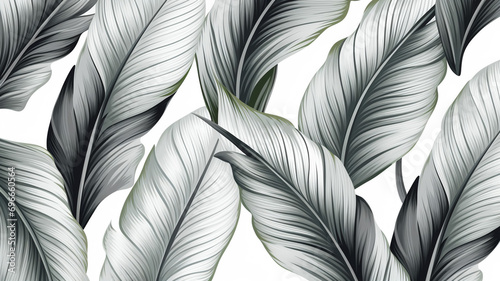 Seamless pattern of exotic white banana leaves print design photo