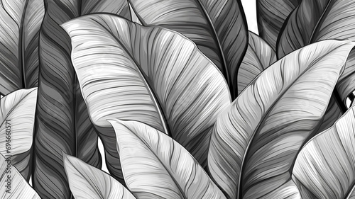 Seamless pattern of exotic white banana leaves tropic