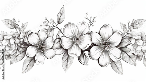 Vector Grey Apple blossom floral botanical flower drawing design