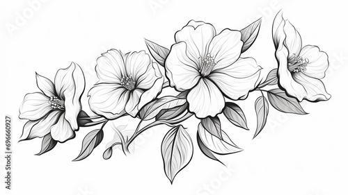 Wild rose flower drawing illustration with line art floral #696660927