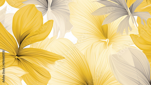 Yellow illuminating Tropical line art background pretty modern art