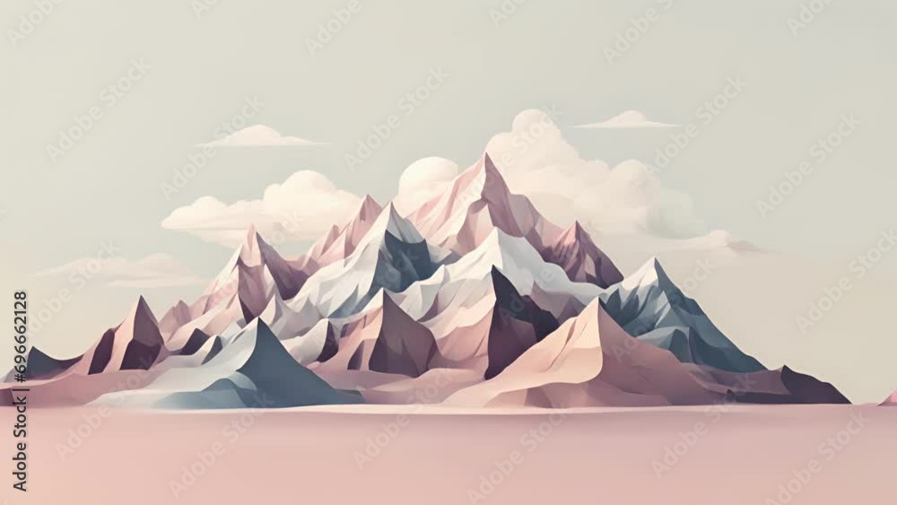 Minimal illustration of a graphic mountain range, with sharp peaks and a muted color palette.
