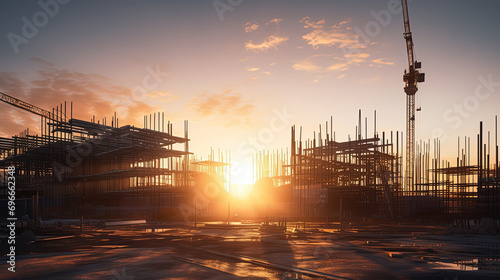 Construction Site Bathed in the Radiant Glow of the Setting Sun during the Golden Hour