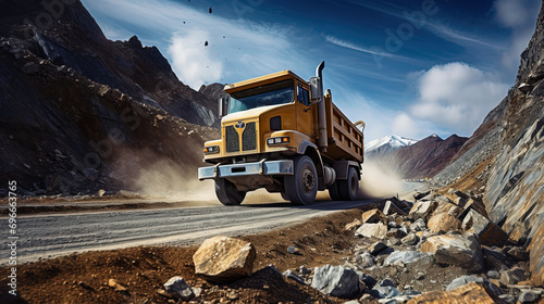 Truck Carrying of Dump Construction Strength of Rock Transportation photo