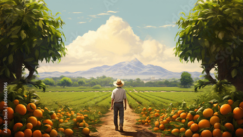 Farmer during harvesting orange photo