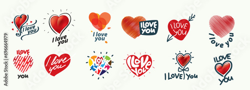 Heart hand drawn icons set isolated on white background. Collection of hand drawn hearts for web site, love symbol, wallpaper and Valentine's day. Creative art, modern concept. Vector illustration 
