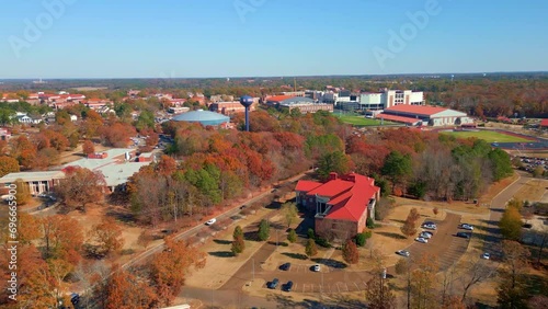 Oxford, MS - November 28, 2023: Flying over Oxford, MS and the University of Mississippi Campus