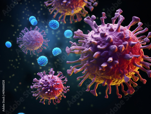 Covid-19 Outbreak: Coronavirus Floating in Cellular Environment, Influenza Background - 3D Rendering, Viral Disease
