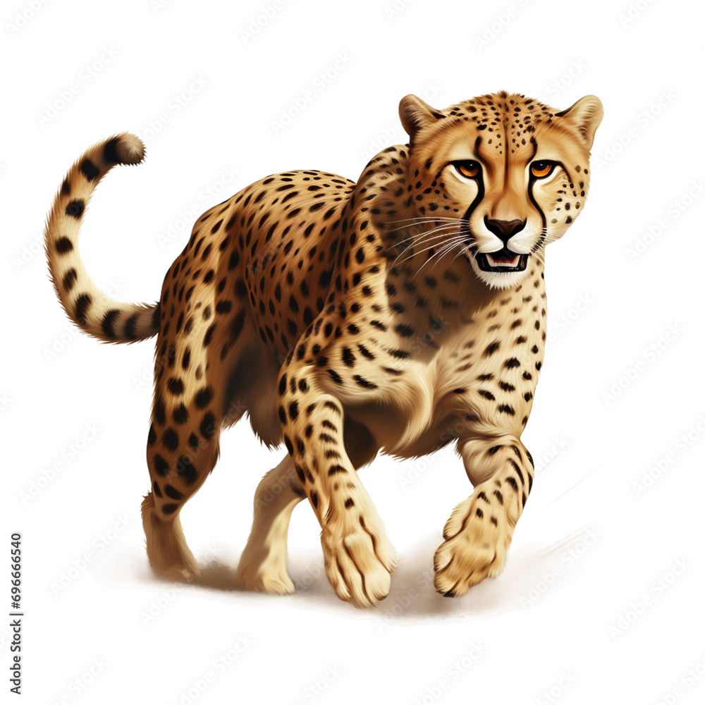 Fototapeta premium 走るチーター(狩り,正面,切り抜き,背景無し,白背景)