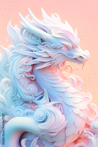 年賀状辰年の龍、辰、ドラゴンのパステルカラーの3Dイラスト	 photo