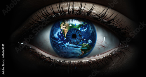image shows an eye as well as the world