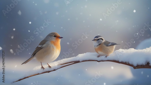 Winter snow background with snowdrifts and winter birds © KafiulBari