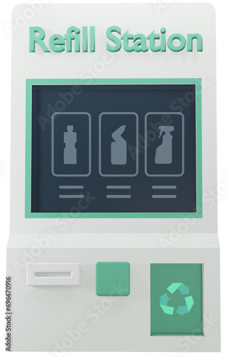 Refill station. Refill automated machine for reusable containers. Sustainable environment, new alternative trend for zero waste. 3D PNG