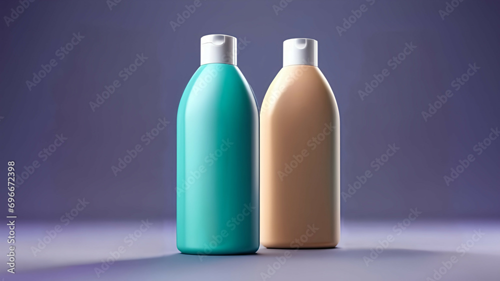 Mock up of two bottles of shampoo.