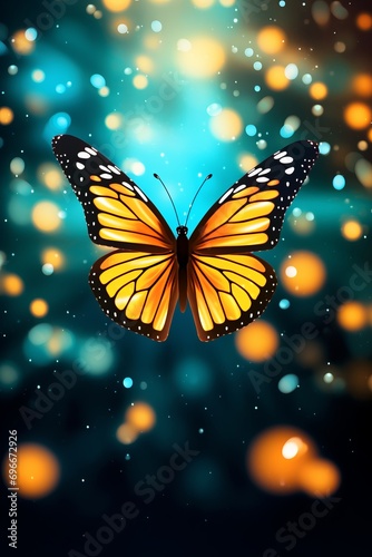 Butterfly on Blue Background. Colorful Isolation
