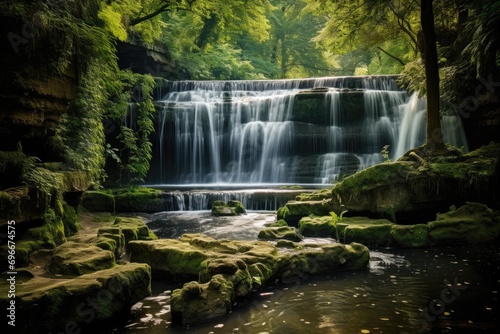 Beautiful waterfall in the forest  long exposure shot. Toned  A picturesque waterfall in the park  AI Generated