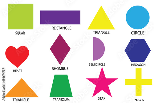 12 Set of geometric shapes names in mathematics. photo