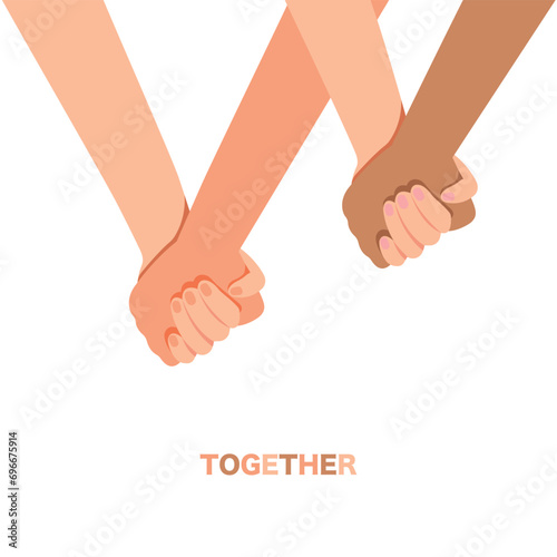 Holding hands together banner, hands holding each other strongly, hand in hand concept.