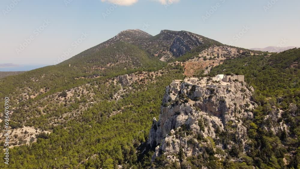 Rotating drone shot of the Castle of Monolithos in Rhodes Rotating drone shot of the Castle of Monolithos in Rhodes