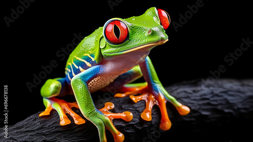 Red-eyed tree frog (Agalychnis callidryas) closeup on branch. Generative AI