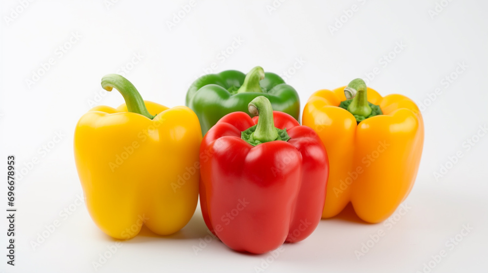 Red yellow and green bell peppers. Bell pepper or Capsicum annuum. Generative AI Red yellow and green bell peppers. Bell pepper or Capsicum annuum. Generative AI