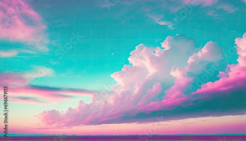 Pink and cyan color of sky with clouds.