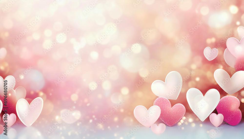 Pink and white hearts bokeh background. Valentine's day.