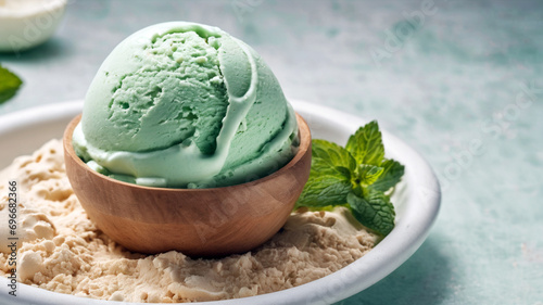 ice cream with mint leaves