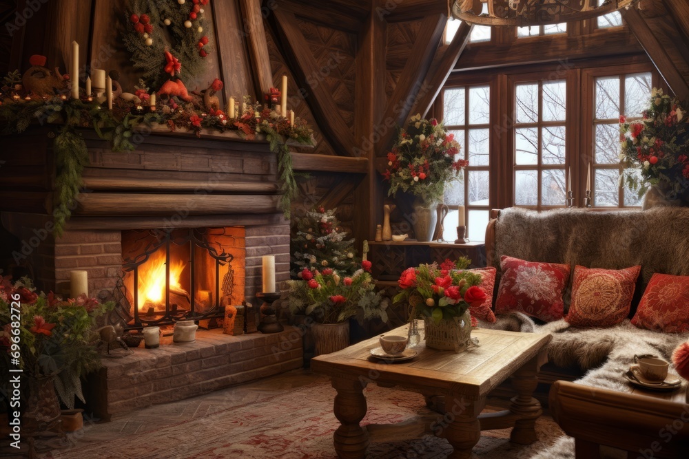 Warm holiday atmosphere with traditional decorations