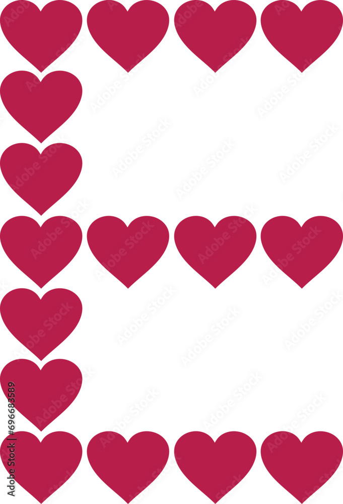 heart valentine alphabet uppercase e