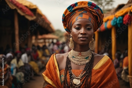 A village woman in traditional costume Ai generated. photo