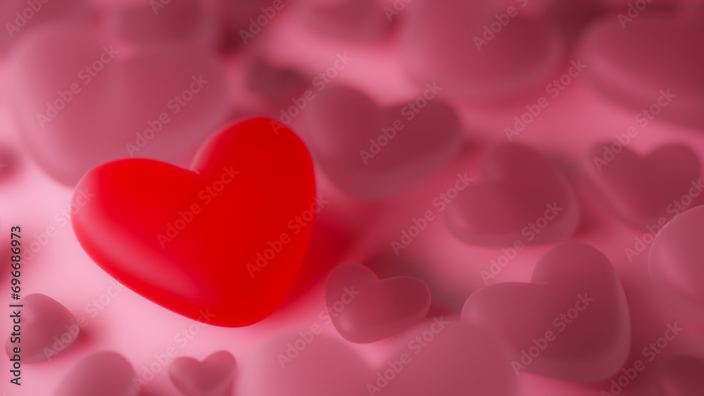 Heart-shaped pink and red jellies background, 3d rendering