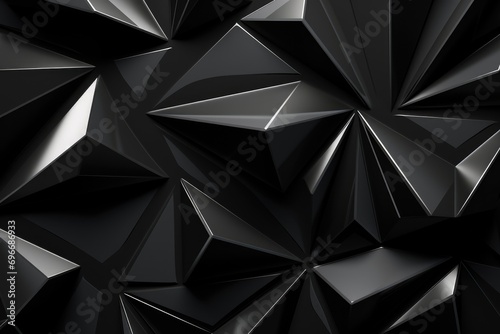 Abstract 3d rendering of low poly crystal background. Futuristic polygonal shape, Black and gray background with crystals and triangles in a 3D illustration, AI Generated