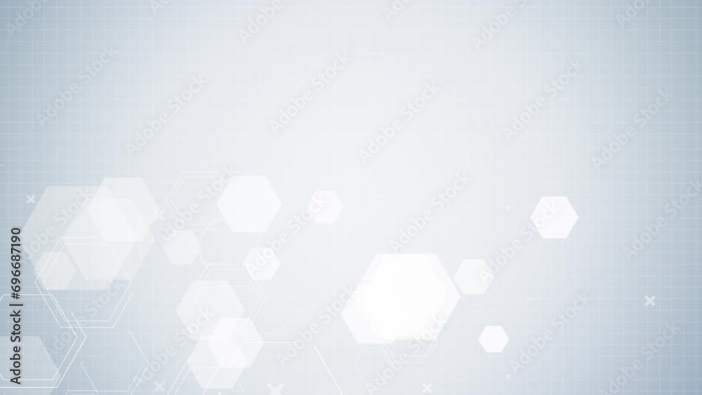 hexagon shape with abstract geometric moving motion particles for business technology futuristic background design. Clean hexagonal digital element pattern with empty space animation video.
