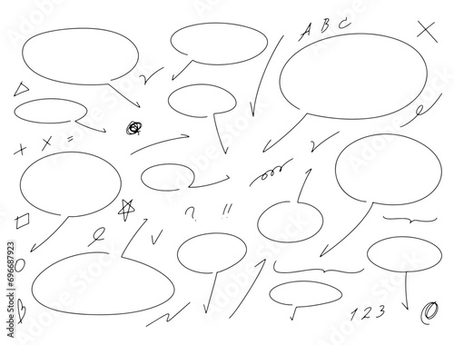 細めのペンで書いたような、説明や解説に使える手書きのふきだしセット