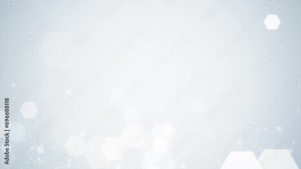 hexagon shape with abstract geometric moving motion particles for business technology futuristic background design. Clean hexagonal digital element pattern with empty space animation video.