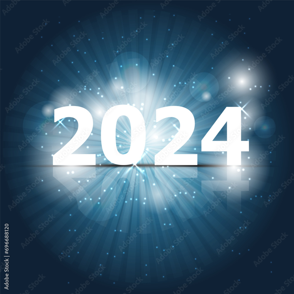 2024 Happy New Year on blue background