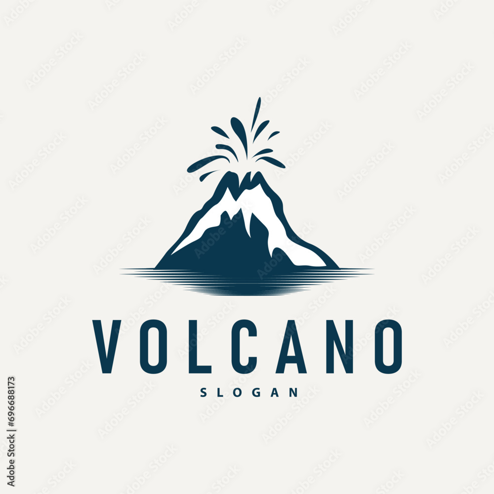 Volcano logo illustration silhouette design volcano mountain erupting with simple rocks and lava - obrazy, fototapety, plakaty 