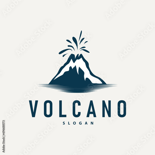 Volcano logo illustration silhouette design volcano mountain erupting with simple rocks and lava