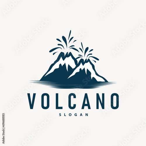 Volcano logo illustration silhouette design volcano mountain erupting with simple rocks and lava