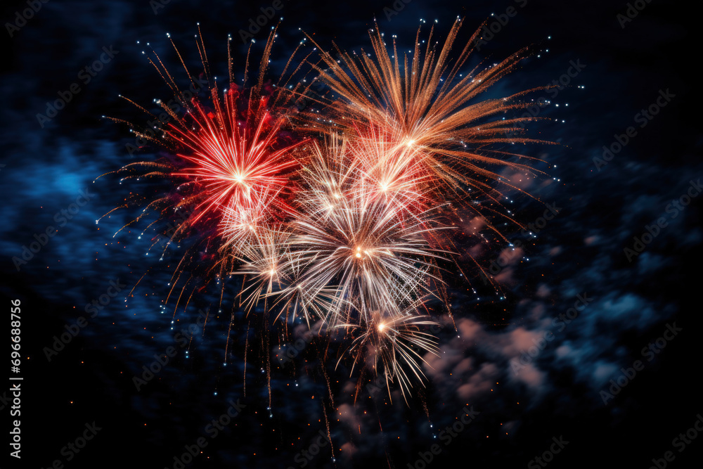 Firework explosion in the night sky celebrating happy new year 2024 Firework explosion in the night sky celebrating happy new year 2024
