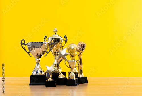 Fotografie Group of trophies on wooden table